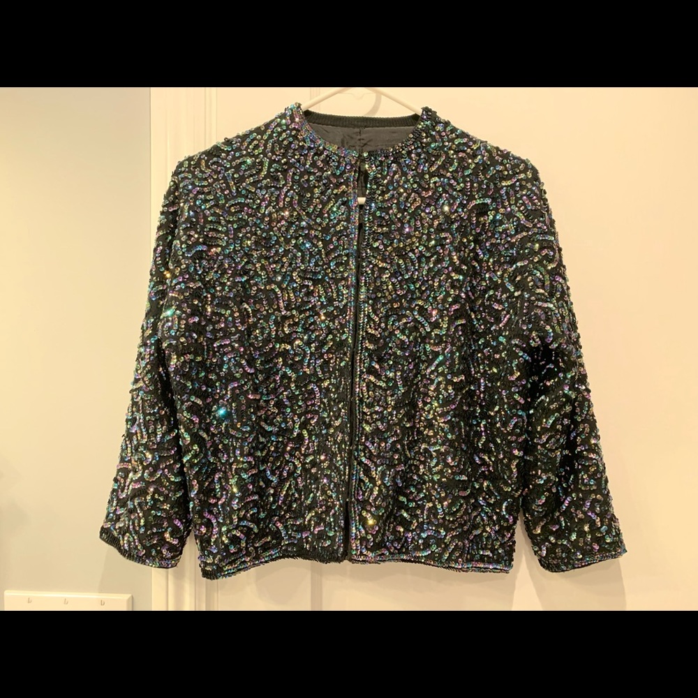 Vintage Black Jacket with Multicolored Sequins SM
